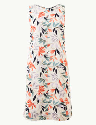 Linen Rich Leaf Print Shift Dress M S Collection M S