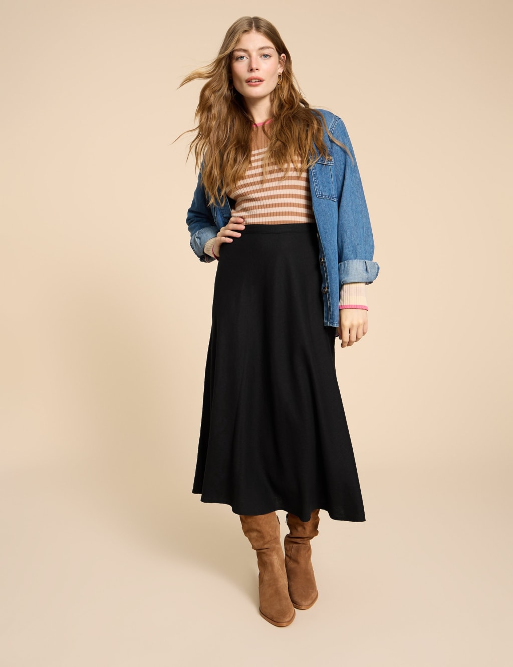 Linen Rich Midi A-Line Skirt 3 of 5