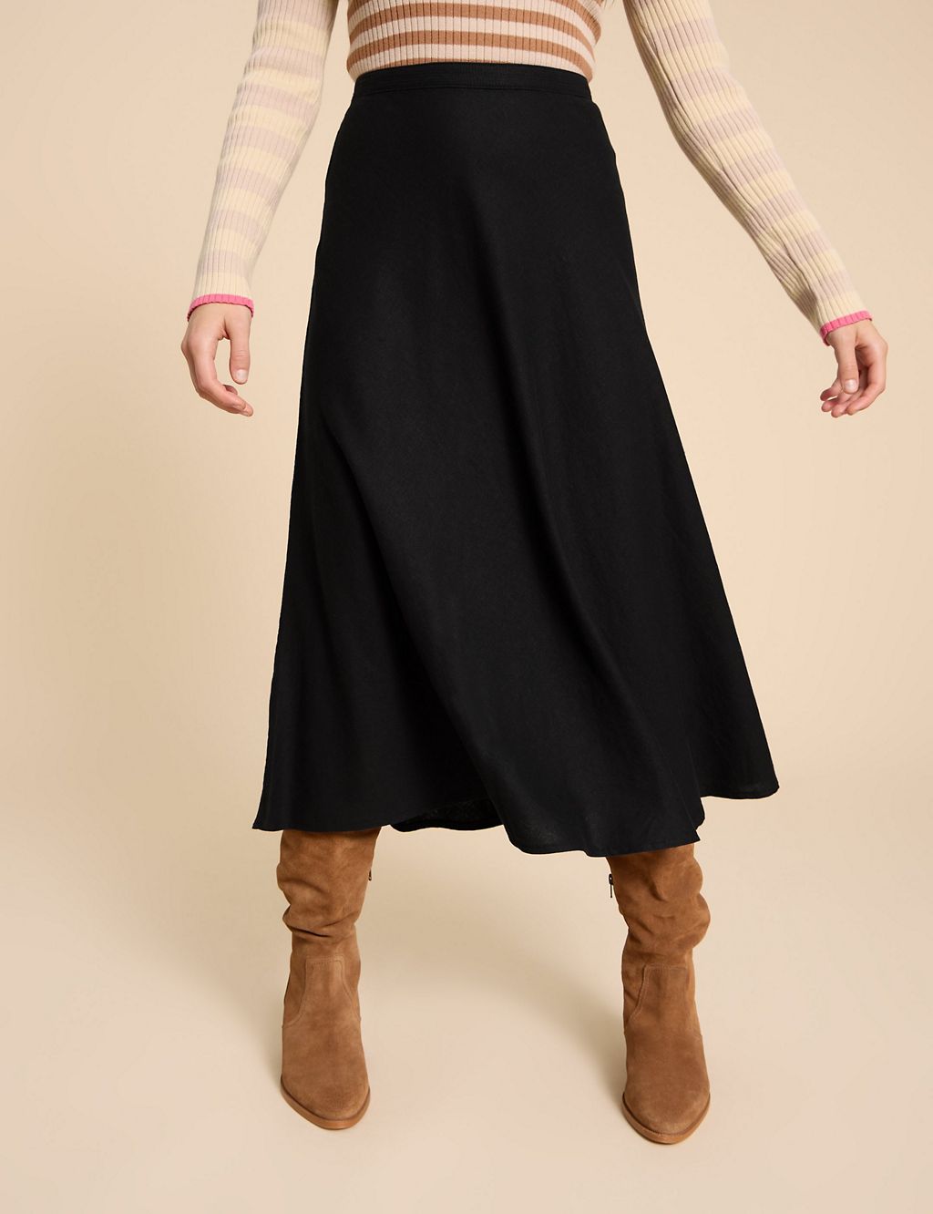 Linen Rich Midi A-Line Skirt 2 of 5