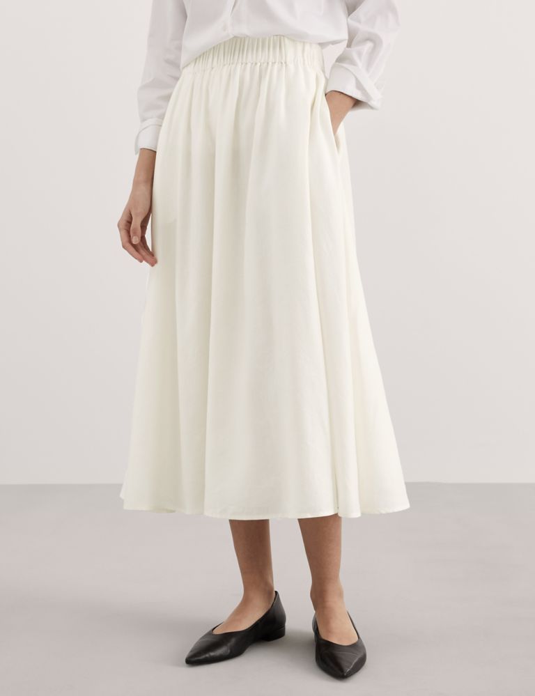 Linen Rich Midi A-Line Skirt 4 of 6