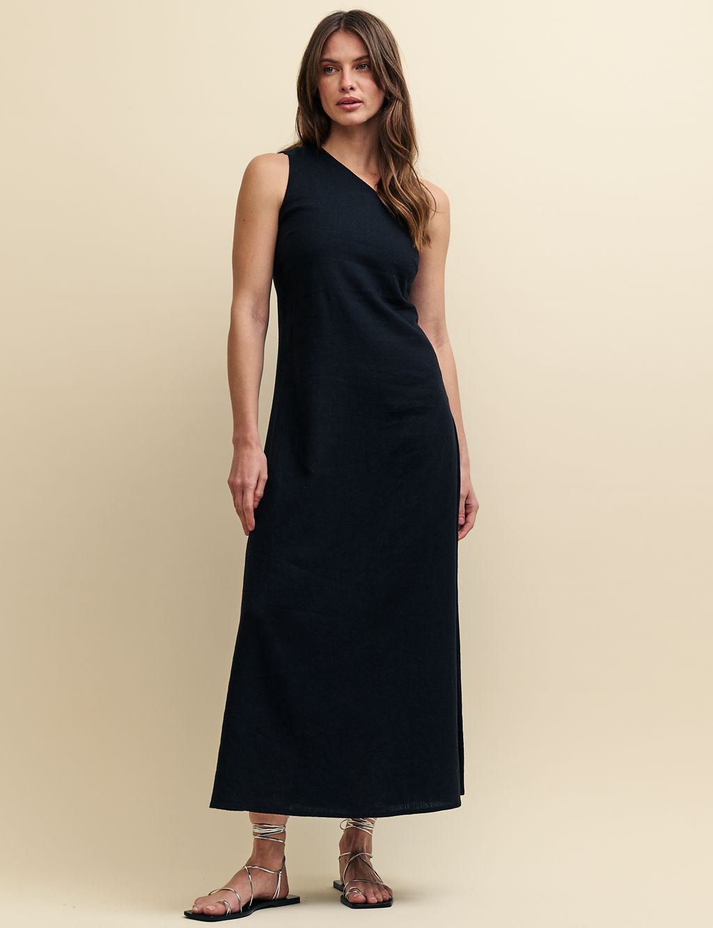 Linen Rich One Shoulder Midaxi Dress 3 of 4