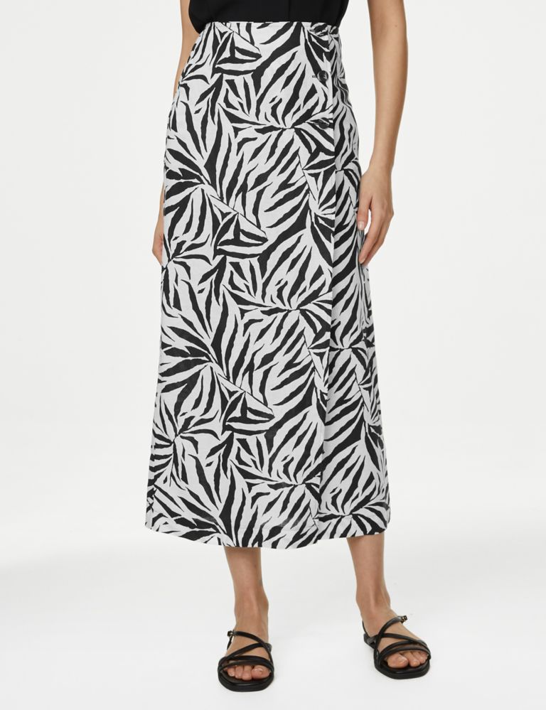 Linen Rich Palm Print Midaxi Wrap Skirt 5 of 6