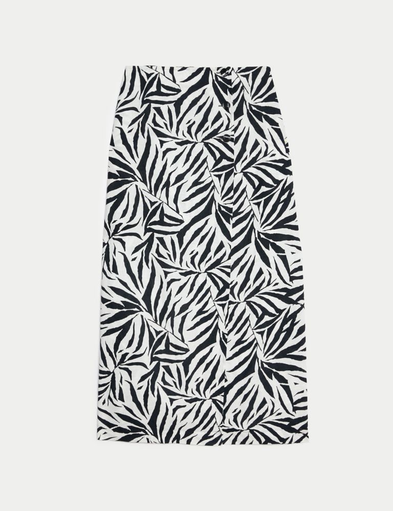 Linen Rich Palm Print Midaxi Wrap Skirt 2 of 6
