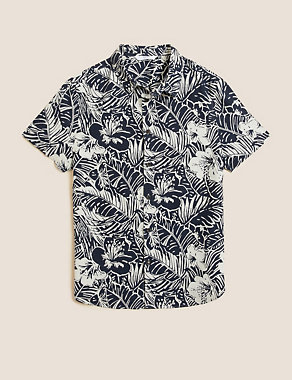 Linen Rich Palm Print Shirt (6-16 Yrs) Image 2 of 5