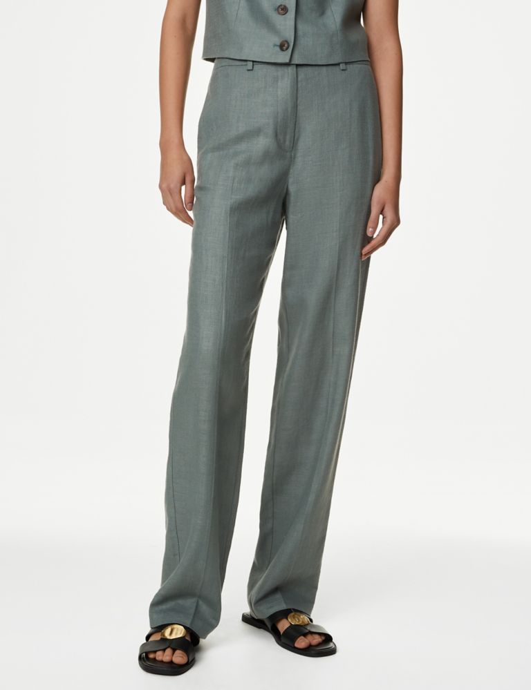 Linen Rich Pleat Front Straight Leg Trousers 5 of 6