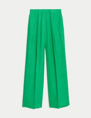 Linen Rich Pleated Wide Leg Trousers Image 2 of 6
