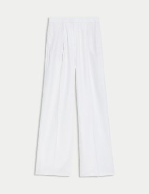 Linen Rich Pleated Wide Leg Trousers Image 2 of 5