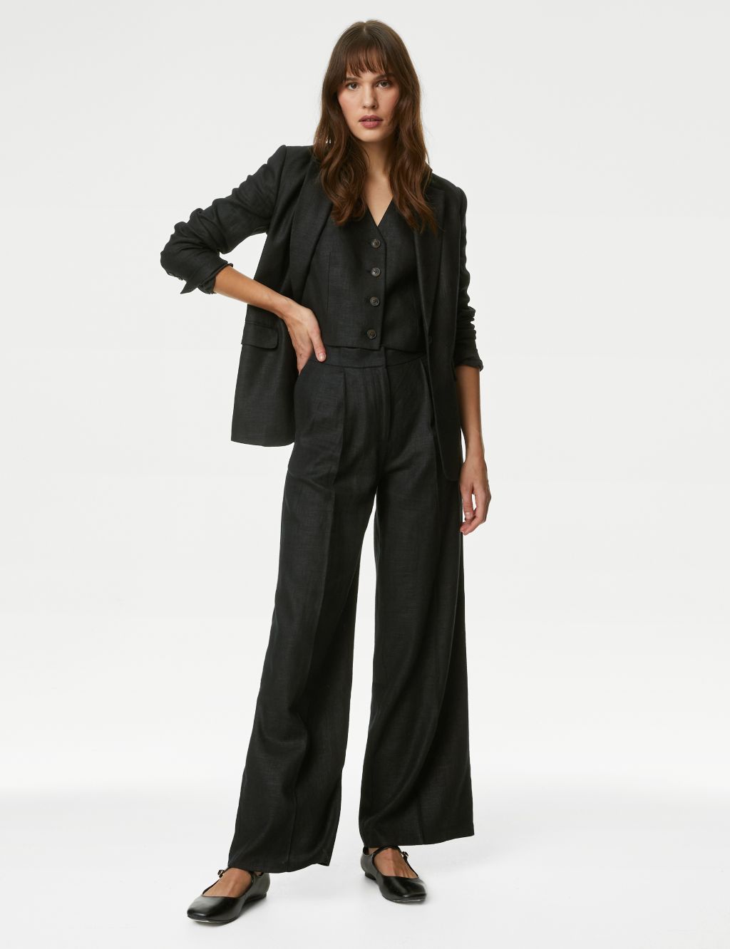 Linen Rich Pleated Wide Leg Trousers | M&S Collection | M&S