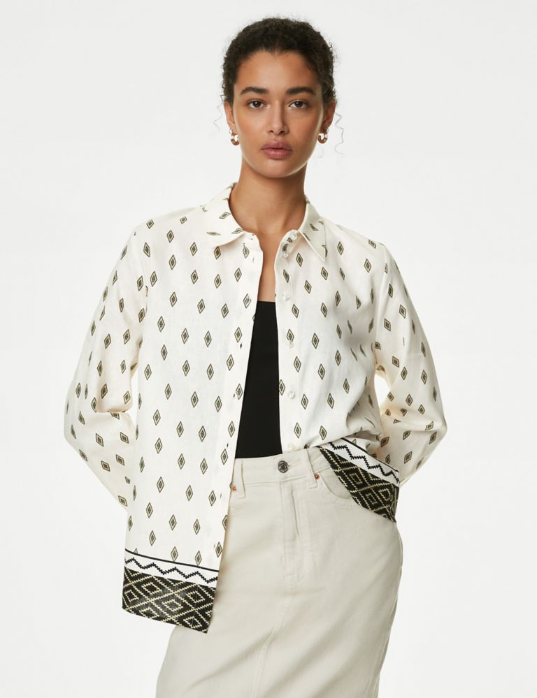 Linen Rich Printed Collared Shirt 4 of 5