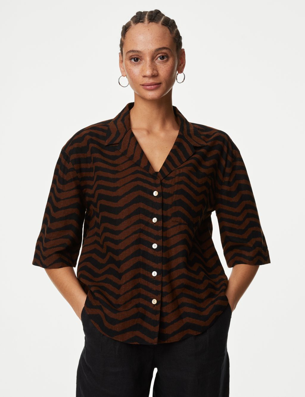 Linen Rich Printed Collared Shirt 2 of 6