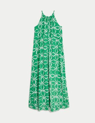 Linen Rich Printed Halter Neck Maxi Dress Image 2 of 5
