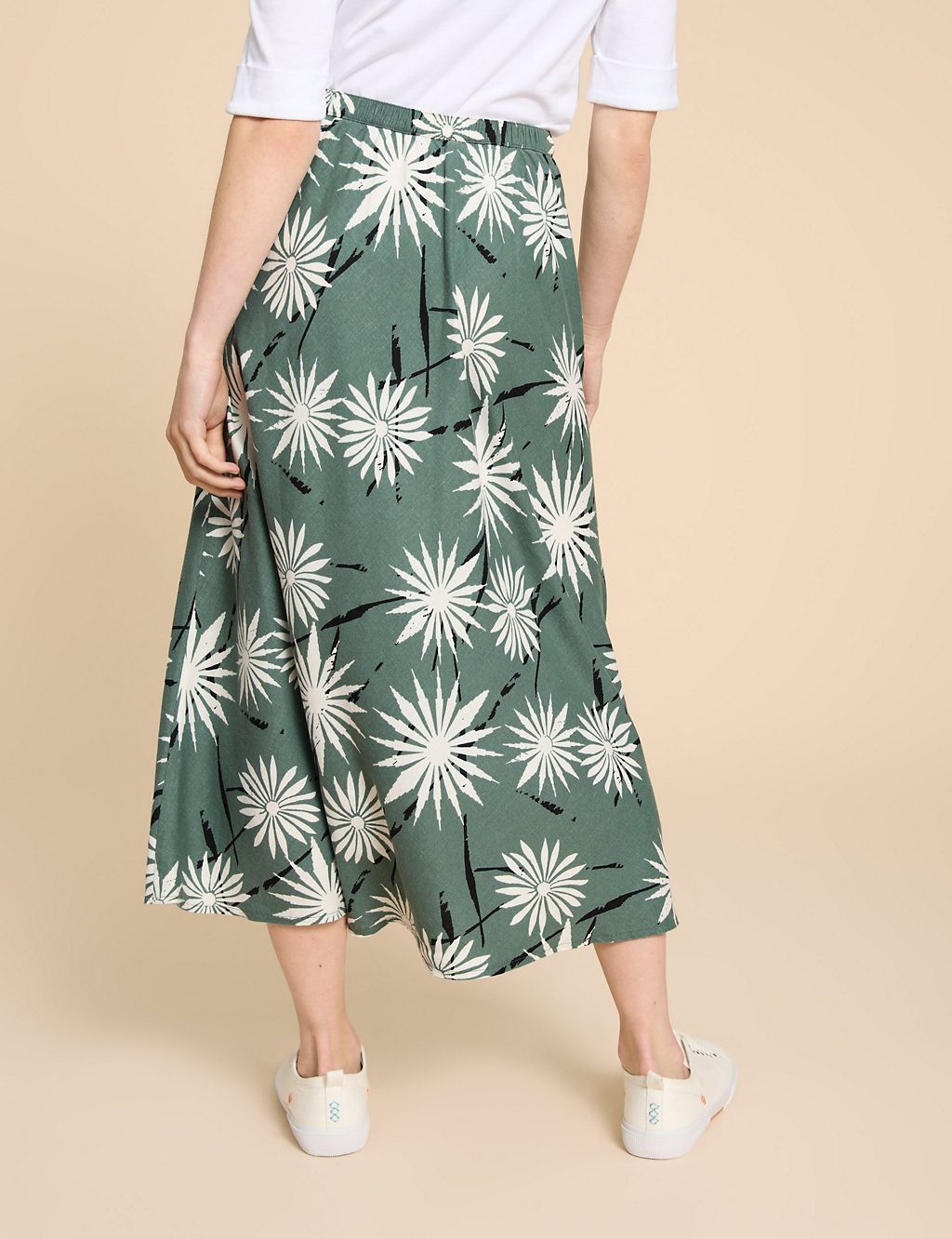 Linen Rich Printed Midi A-Line Skirt 4 of 5