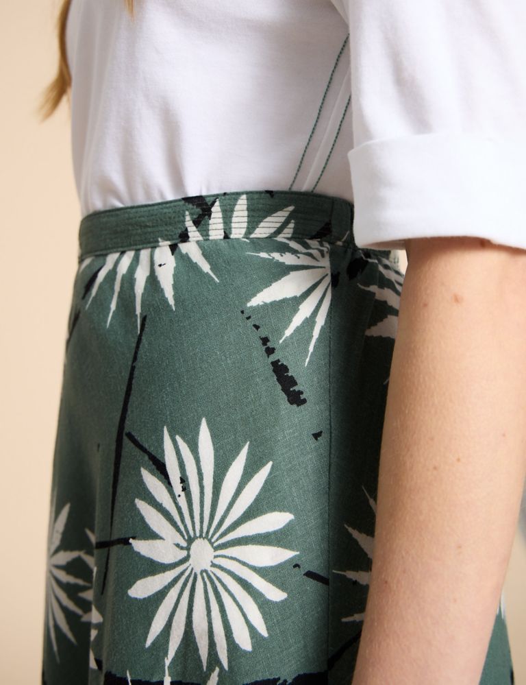 Linen Rich Printed Midi A-Line Skirt 5 of 5