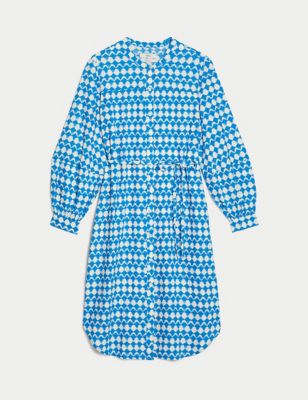 Linen Rich Printed Midi Shirt Dress Image 2 of 5