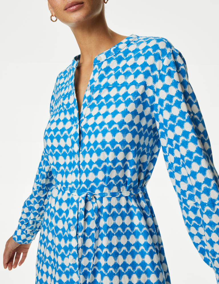 Linen Rich Printed Midi Shirt Dress 4 of 5