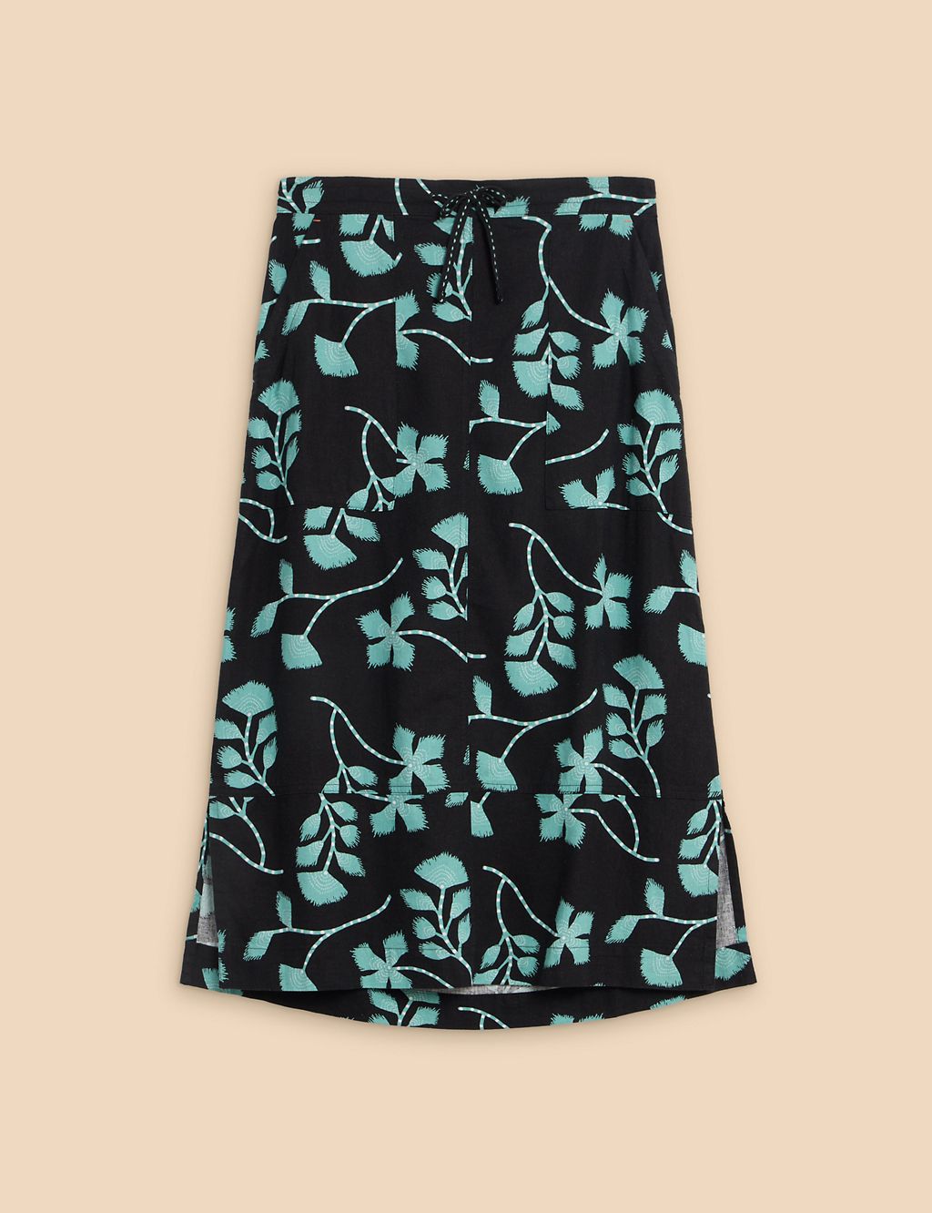 Linen Rich Printed Midi Slip Skirt 1 of 6