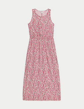 Linen Rich Printed Midi Waisted Dress Image 2 of 4