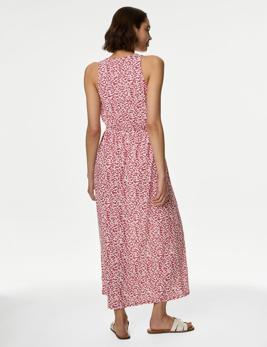 Linen Rich Printed Midi Waisted Dress 4 of 4