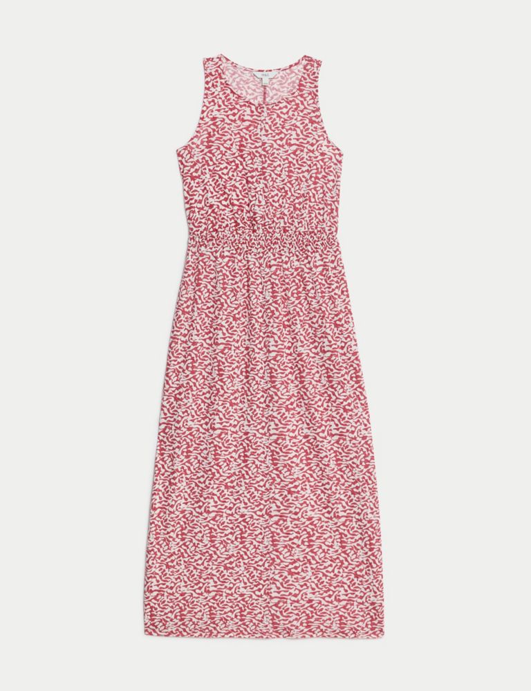Linen Rich Printed Midi Waisted Dress 2 of 4