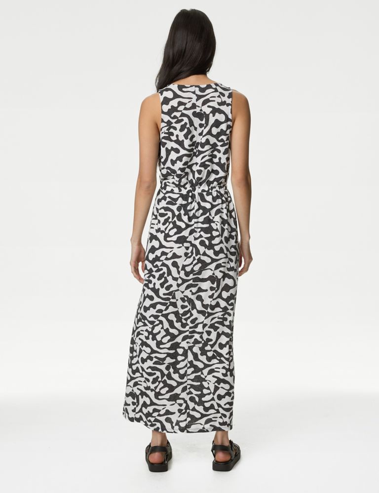 Linen Rich Printed Midi Waisted Dress 4 of 4