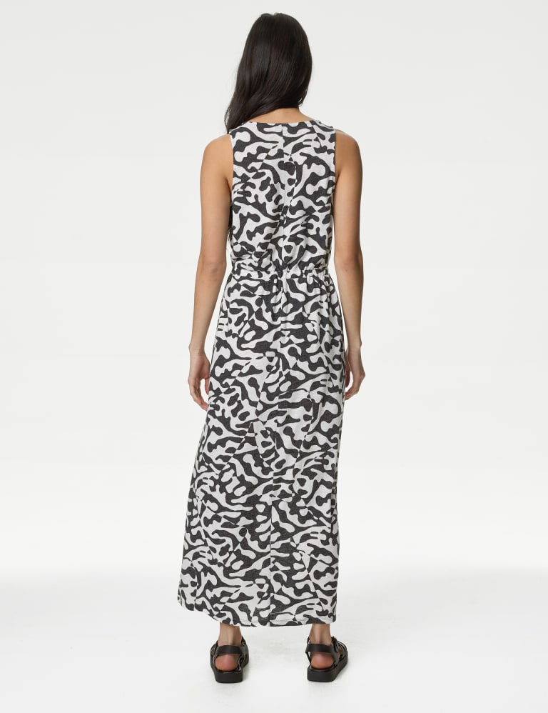 Linen Rich Printed Midi Waisted Dress 4 of 4