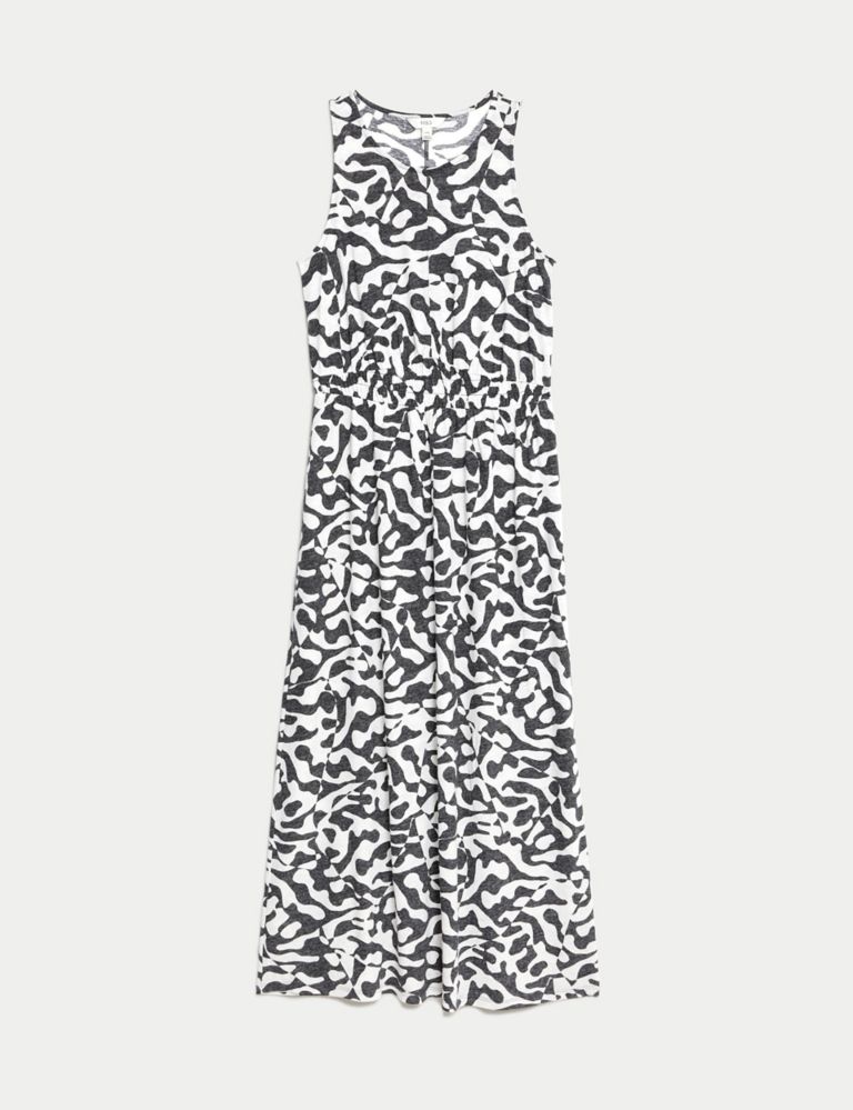 Linen Rich Printed Midi Waisted Dress 2 of 4