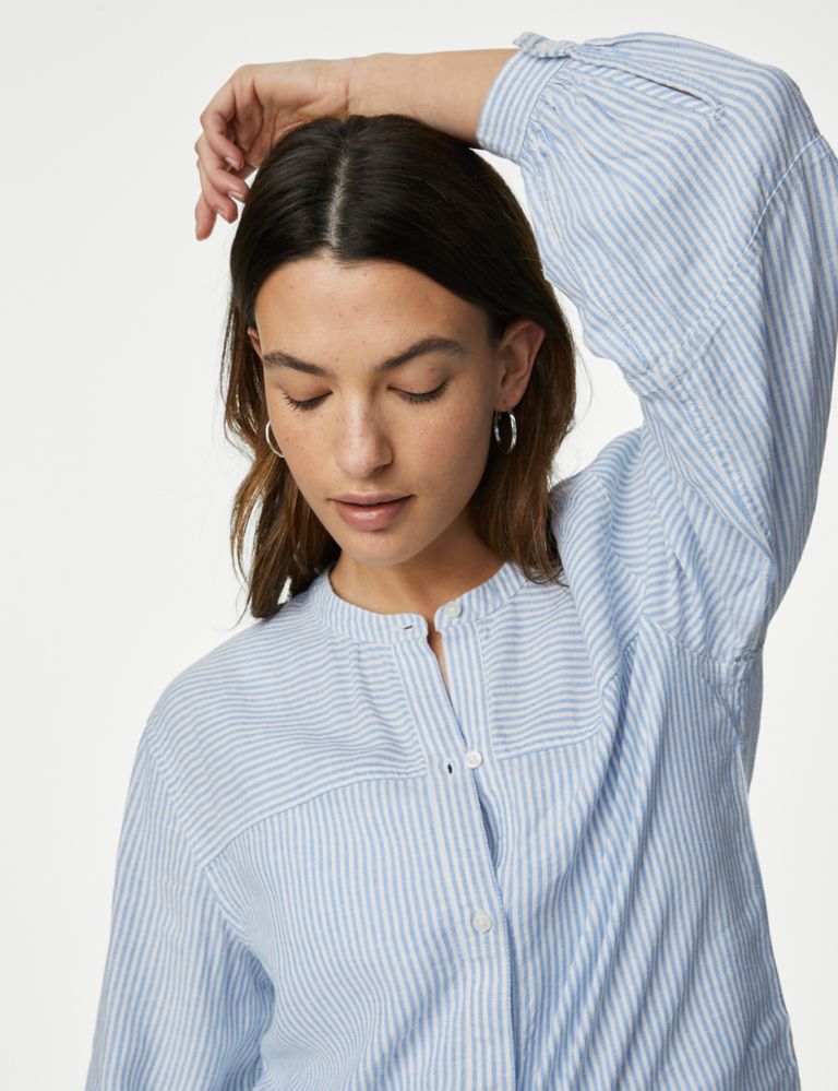 Linen Rich Printed Round Neck Blouse | M&S Collection | M&S