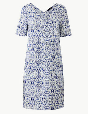 Linen Rich Printed Shift Dress Image 2 of 4