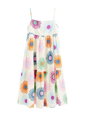 Linen Rich Printed Strappy Midi Smock Dress Image 2 of 6