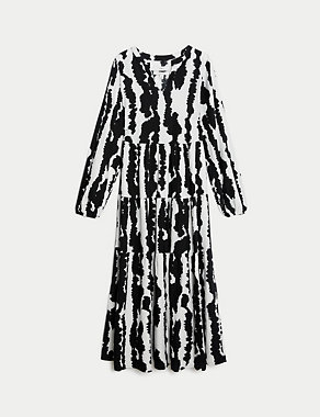 Linen Rich Printed V-Neck Midaxi Dress Image 2 of 6