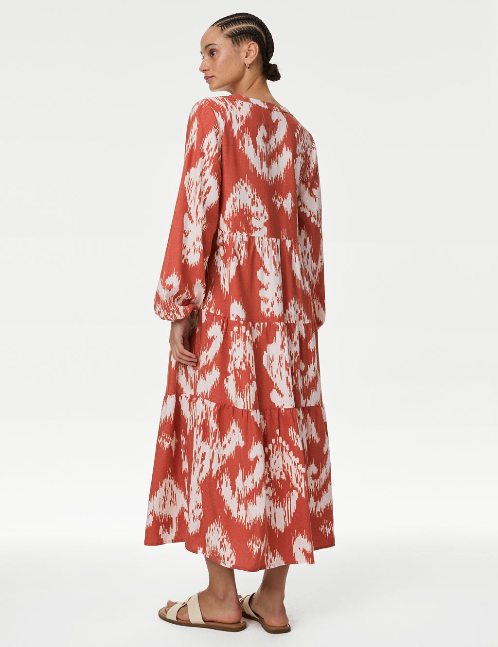 Linen Rich Printed V-Neck Midaxi Dress 4 of 4