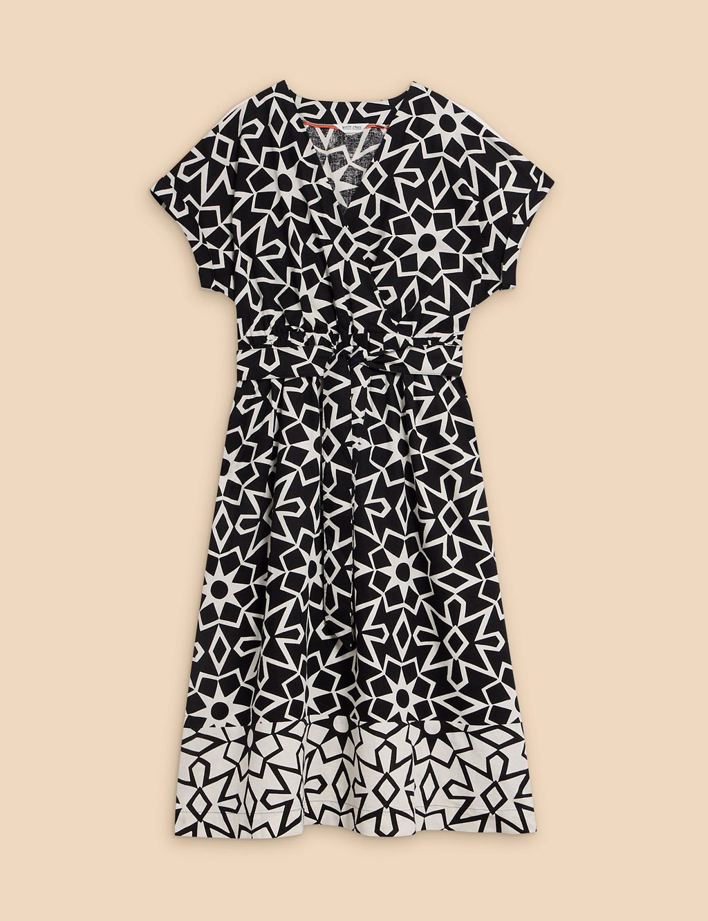 Linen Rich Printed V-Neck Midi Wrap Dress 1 of 6