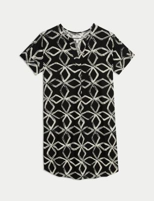 Linen Rich Printed V-Neck Shift Dress Image 2 of 5