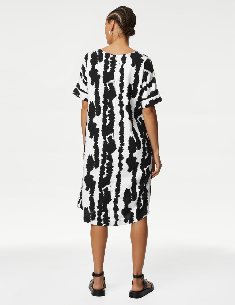 Linen Rich Printed V-Neck Shift Dress 4 of 4