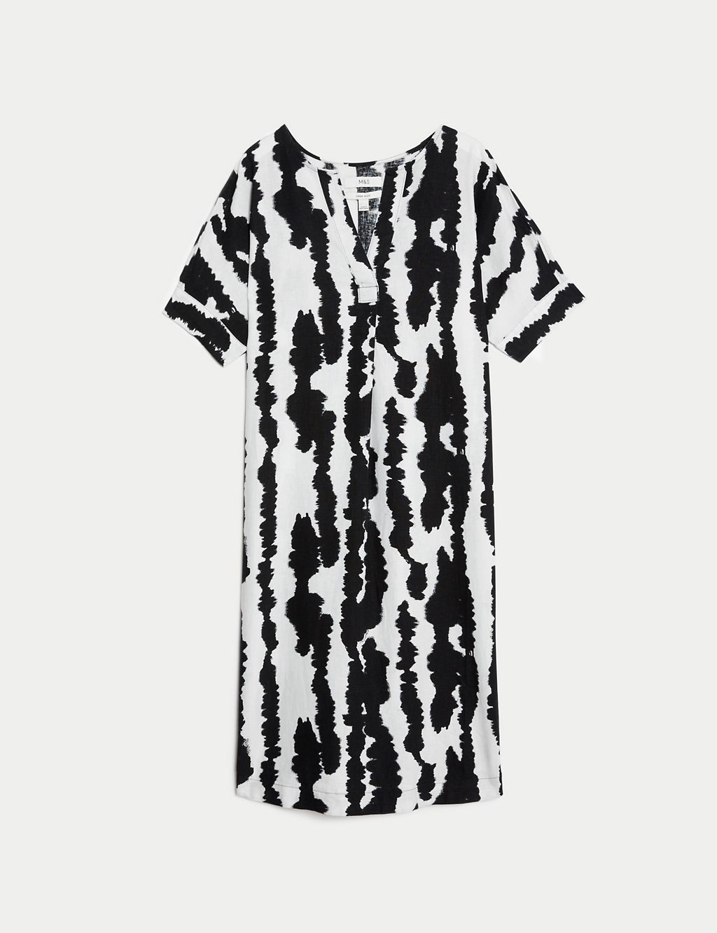 Linen Rich Printed V-Neck Shift Dress 1 of 4