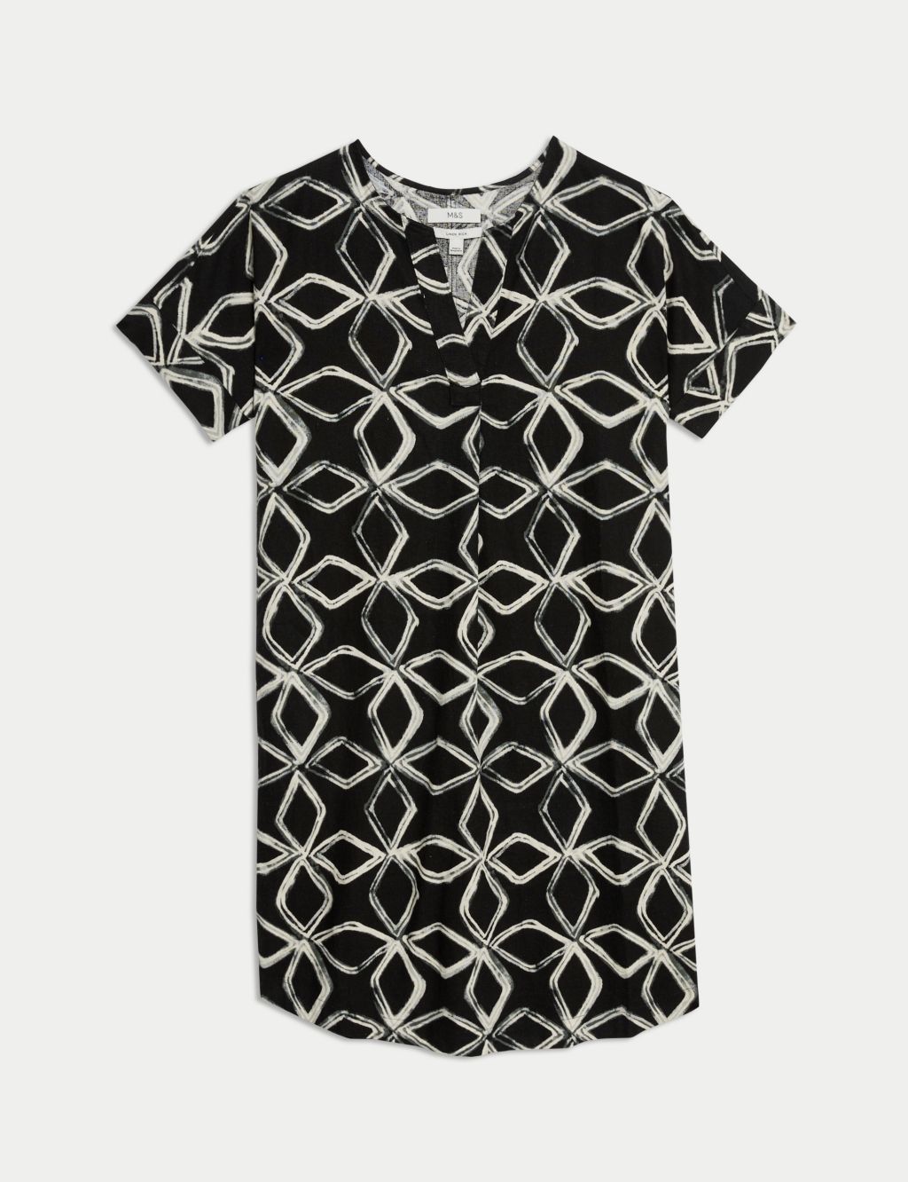Linen Rich Printed V-Neck Shift Dress 1 of 5