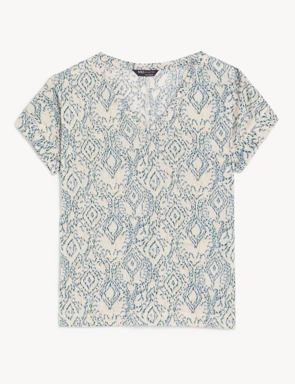 Linen Rich Printed V-Neck T-Shirt 1 of 5