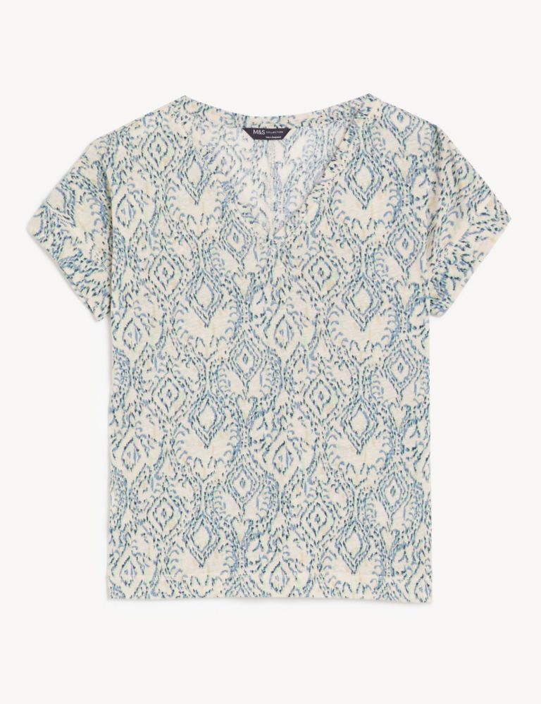 Linen Rich Printed V-Neck T-Shirt 2 of 5
