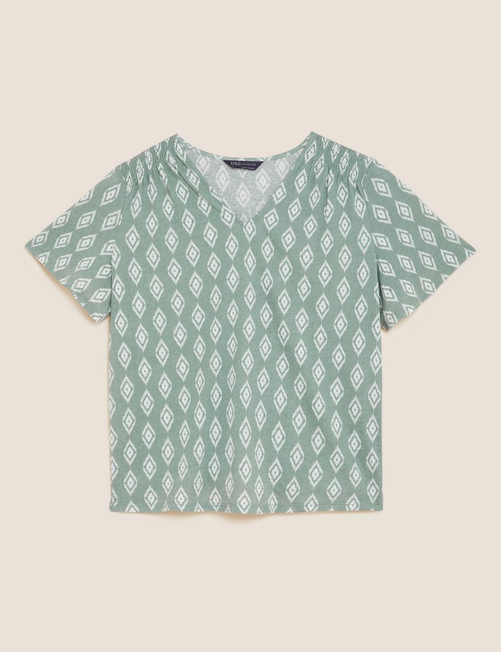 Linen Rich Printed V-Neck T-Shirt 1 of 5