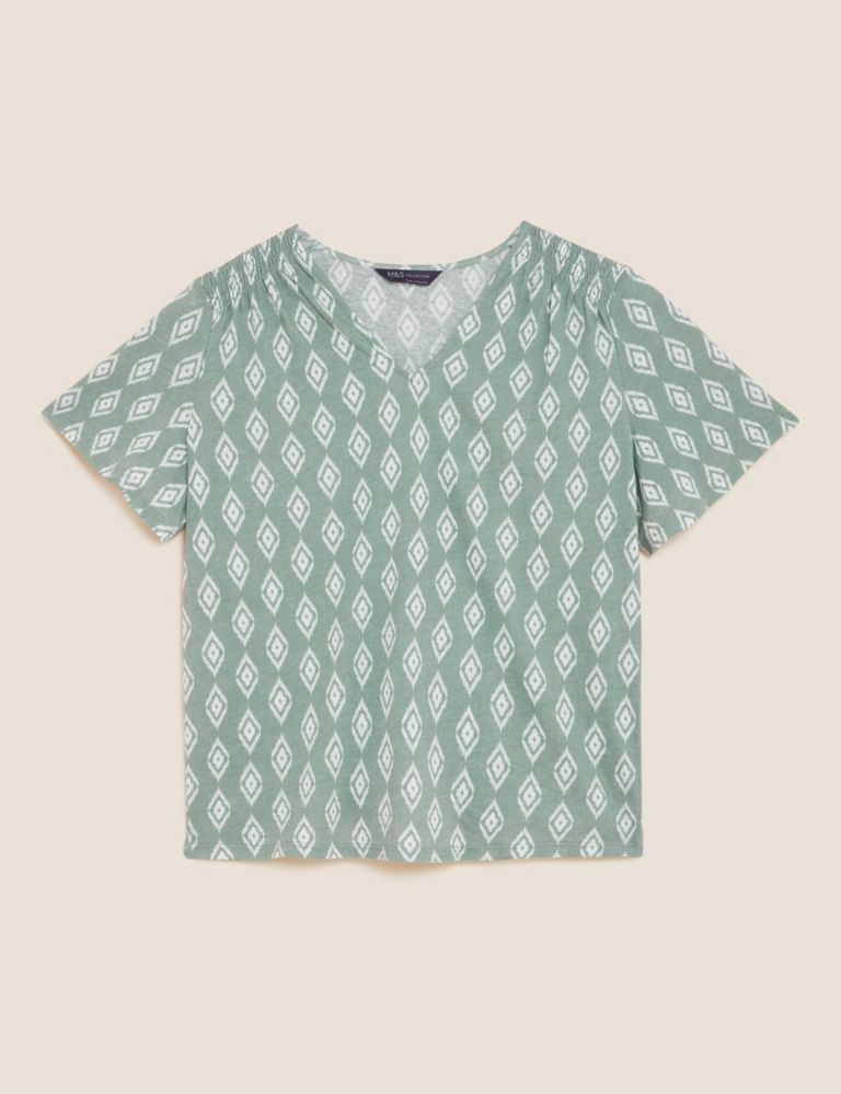 Linen Rich Printed V-Neck T-Shirt 2 of 5