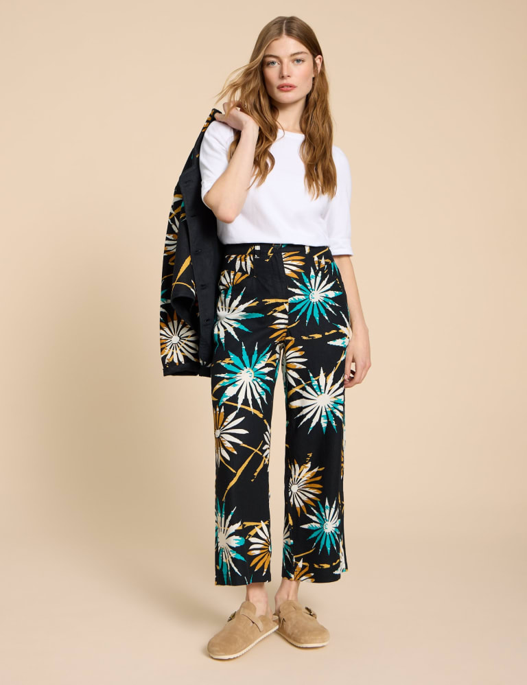 Linen Rich Printed Wide Leg Trousers 1 of 5