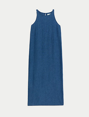 Linen Rich Round Neck Midi Slip Dress Image 2 of 4