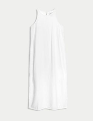 Linen Rich Round Neck Midi Slip Dress Image 2 of 5