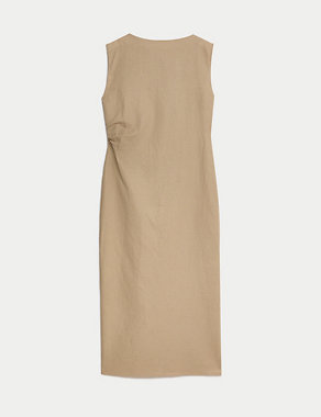 Linen Rich Ruched Midaxi Bodycon Dress Image 2 of 4