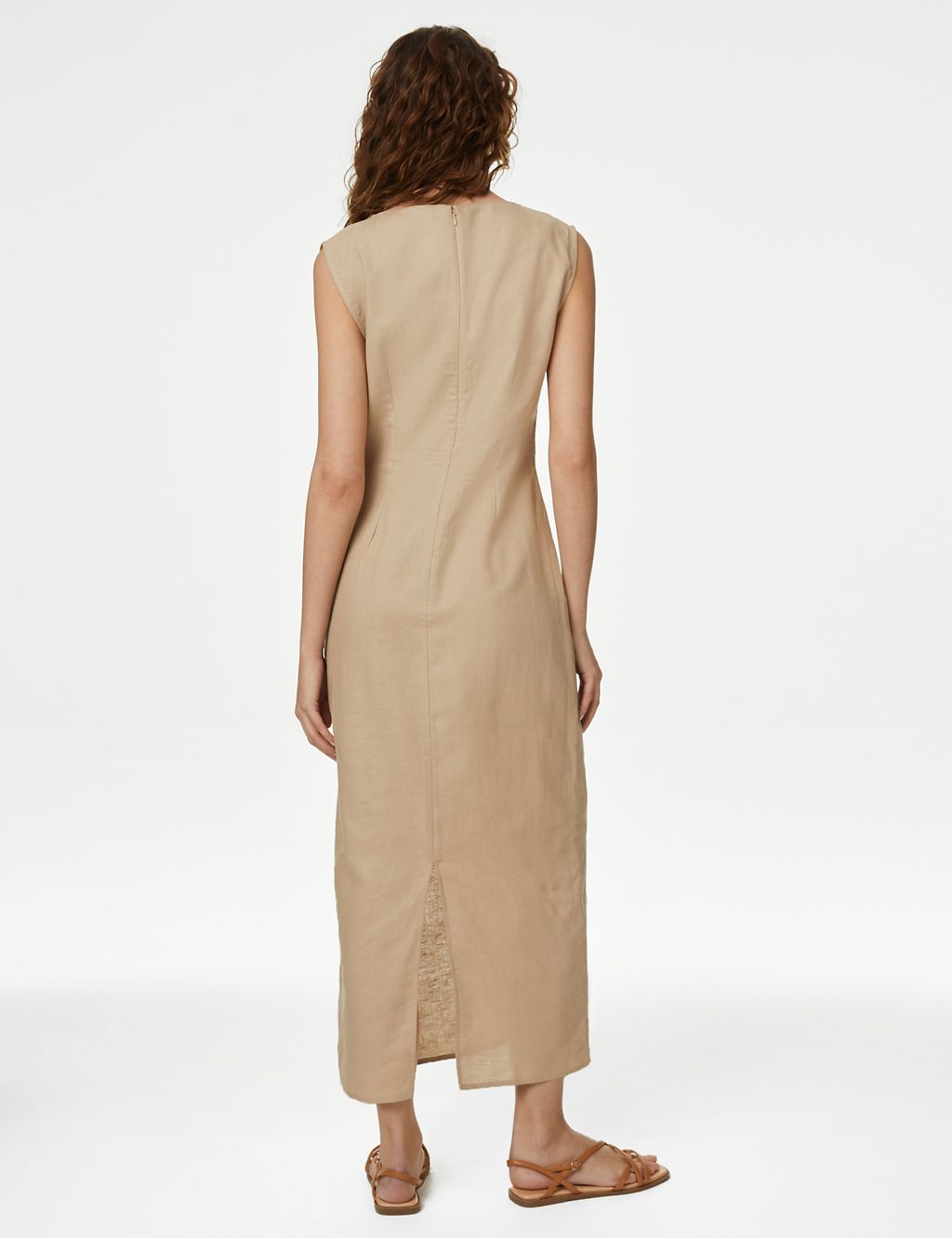 Linen Rich Ruched Midaxi Bodycon Dress 4 of 4
