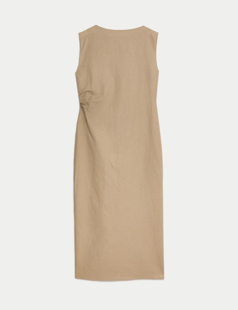 Linen Rich Ruched Midaxi Bodycon Dress 2 of 4