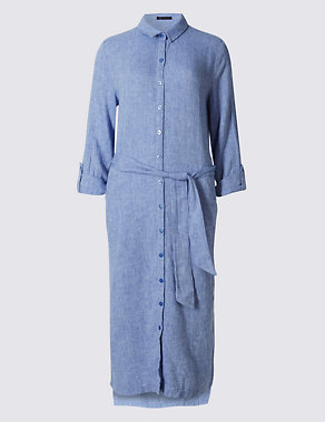 Linen Rich Shirt Midi Dress with Belt Image 2 of 4