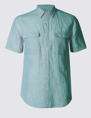 Linen Rich Slim Fit Shirt with Pockets Image 2 of 3