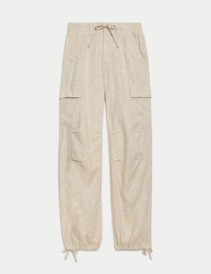 Linen Rich Straight Leg Cargo Trousers Image 2 of 5