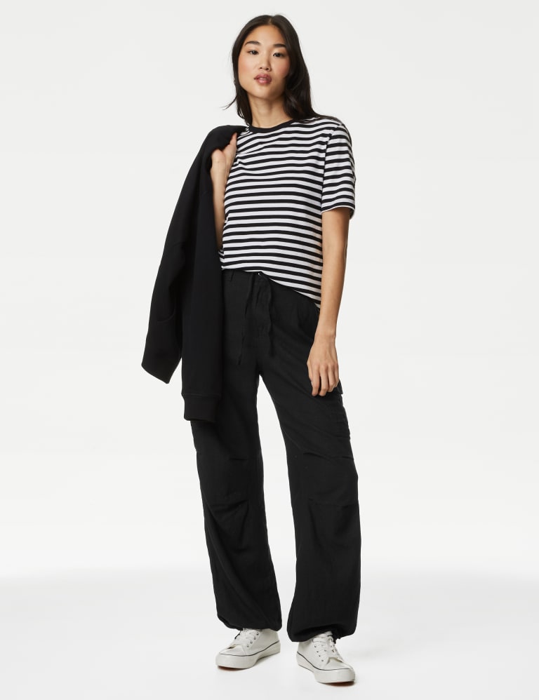 Cotton Rich Relaxed Straight Trousers, M&S Collection